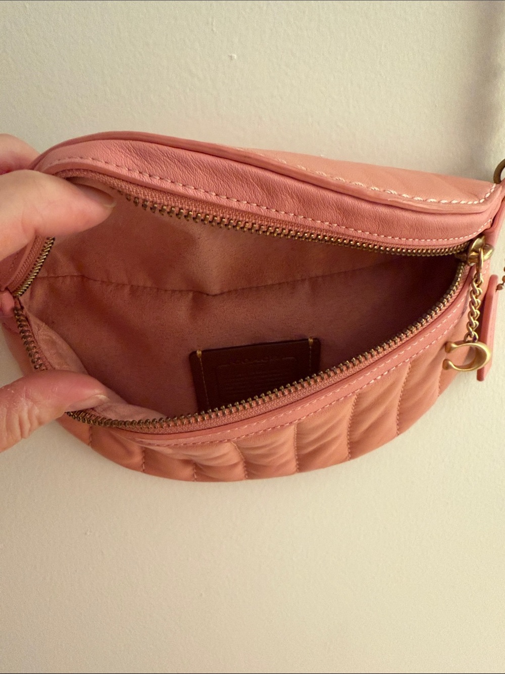 Coach Coral Pink Quilted Leather Crossbody with Gold Chain - Picture 4 of 5
